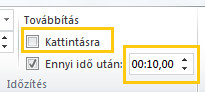 Az első dia továbbításának beállításai