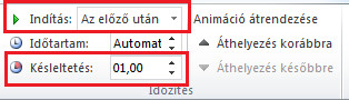 A menüpont, melyben beállíthatjuk az animáció késleltetett indítását