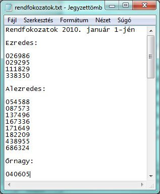 A képen a rendfokozat.txt látható, melyben a pilóták azonosítói rangonként csoportosítva szerepelnek.