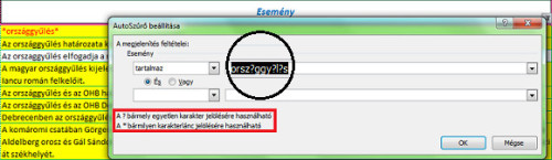 A megadott feltétel: tartalmaz + "orsz?ggy?l?s".