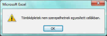 Az Excel hibaüzenete: "Tömbképletek nem szerepelhetnek egyesített cellákban."